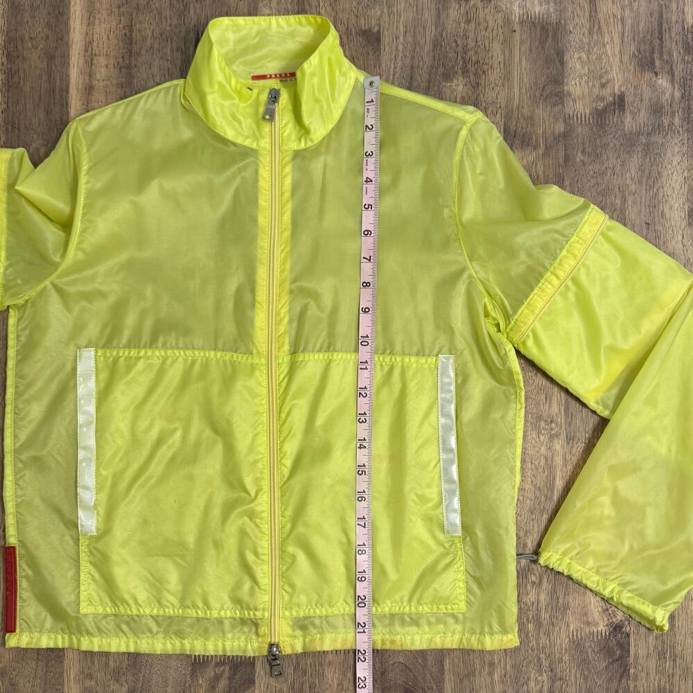 VTG 1999 PRADA Windbreaker Jacket Y2K Sheer Nylon Zip Neon Yellow Women’s Medium - Picture 4 of 12